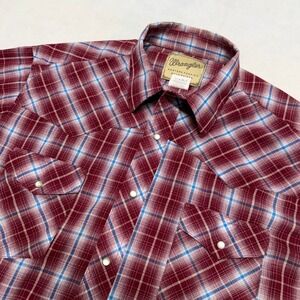 Wrangler Western Pearl Snap Shirt Mens XL Red Plaid Button Up Short Sleeve Rodeo